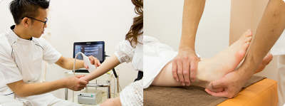 エコー検査と拘縮改善治療風景