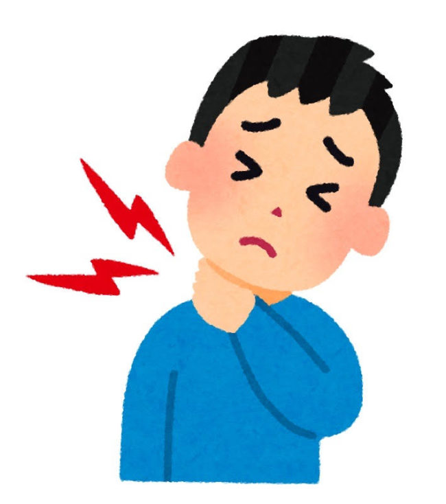 首を痛めた男性(イラスト)